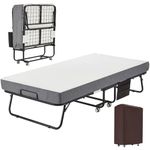 Folding Bed with Mattress, 190 x 100 cm Portable Fold Up Bed with 13cm Thick Luxurious Memory Foam Mattress, Space Saving with Wheels and Fabric Storage Bag for Bedroom and Office, Load Capacity 200kg