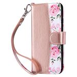 iPhone 6 Plus Wallet Case, iPhone 6S Plus Case, ULAK Floral PU Leather Wallet Case with Kickstand Card Holder Hand Strap Shockproof Full Protective Cover for Apple iPhone 6 Plus/6s Plus, Rose Gold