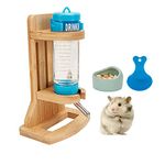 Hamster Water Bottle with Stand, Adjustable Wooden Small Animal Water Dispenser Stand Guinea Pig Water Bottle With Hamster Bowls and plastic spoon for Guinea Pig Rat Hamster Gerbil Chinchilla (125ML)