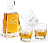 Personalized Whiskey Decanter Set for Men - 8 Engraved Design Options - Tapered Custom Crystal Decanter & Glasses Set for Liquor Lovers - Christmas Gifts for Men, Birthday, Christmas - Whiskey Set