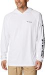 Columbia Men's PFG Terminal Tackle Fishing Hoodie, Breathable, UV Sun Protection, White/Nightshade Logo, Medium