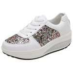 ANUFER Women's Super Lightweight Platform Sneakers Lace-up Wedge Sports Shoes White SN070680 UK5
