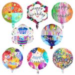 32 PCS Happy Birthday Party Aluminum Foil Balloons - 18" Inch Round Helium Floating Mylar Balloon for Birthday Parties Decorations Supplies, 8 Patterns (Set 04)