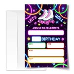 ANYEMW 4x6 Roller Skate Birthday Invitation, Party Invitations, Glow Neon Party Favors, Roller Skate Party Decorations, Kids Birthday Invitations, 20 Cards with 20 Envelopes.(23)