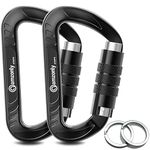 3inch Auto Locking Carabiner Clips Heavy Duty, 12KN /2697lbs Lightweight keychain carabiners, Sturdy Twist Lock Caribeeners for Camping Hiking Hammock Swing Backpack, dog leash and Harness etc, Black