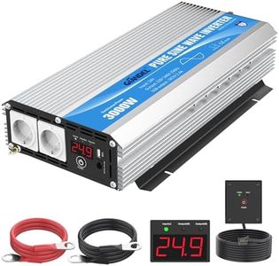 Inverter 24 V to 230 V Pure Sine 3000 W Voltage Converter Converter with Remote Control LED Display 2 EU Sockets & 2.4 A USB Port for Caravan Truck Giande