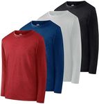 4 Pack:Boys Youth Active Wear Athletic Quick Dry-Fit Moisture Wicking Performance Basketball Gym Essentials Sport Long Sleeve Crew Undershirt Tee Top Top-Set 3, Large -(10,12)