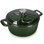 Navaris Enameled Dutch Oven - 3.7 QT Cast Iron Pot with Lid - 9 1/2" Round Enamel Cookware - Induction Cooktop Safe - Glossy Dark Green