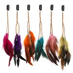 MWOOT 6Pcs Feather Hair Clips, Handmade Boho Hair Extensions with Clip Comb, Bohemian Hippie Hairpin Feather Indian Tassel Hemp Rope Festival Headwear Cosplay Headdress Accessories - Chain Styles