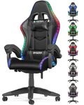 bigzzia Gaming Chair with RGB Computer Chair with Light Reclining PU Leather Video Game Chair with Headrest Adjustable Lumbar Support (ALL Black)