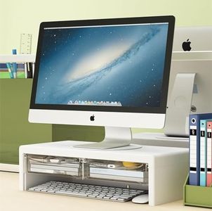 XICEN White Monitor Stand Riser with Drawer, Desktop Organizer, Laptop stand with storage, Stand for Computer, Laptop, Printer, Notebook, iMac (15cm)