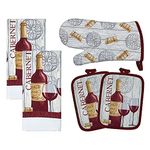 Franco Kitchen Designers Soft and Absorbent Cotton Towels with Pot Holders and Oven Mitt Linen Set, 5 Piece, Rustic Wine