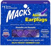 Mack's AquaBlock Swimming Earplugs, 2 Pair - Comfortable, Waterproof, Reusable Silicone Ear Plugs for Swimming, Snorkeling, Showering and Bathing