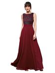 Miss Chase Women's Round Neck Sleeveless Georgette Floral Lace Fit & Flare Maxi Dress Maroon