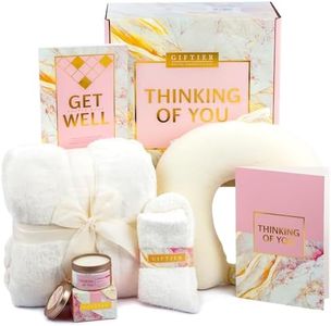 Get Well Soon Gift Basket For Women, w/Memory Foam Pillow, Blanket, Candle, Socks, Puzzle Book, And Card, Curated Get Well Basket, Care Package For Women After Surgery Get Well Soon Gift Basket