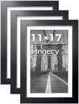 Annecy LaVie Home 11x17 Picture Frame Set of 3, Display Pictures 9x15 with Mat or 11x17 Without Mat, Stable and Sturdy 11 x 17 Frame and Polished Plexiglass, Black