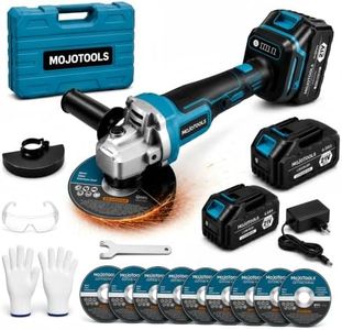 MoJoTools Cordless Angle Grinder, 21V Brushless Kit, 2 Batteries, 10 Discs | 10 discs plus charger guard and case