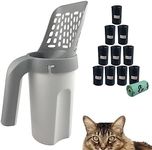Cat Litter Scoop,Cat Litter Scooper with Trash Container,Removable Cat Litter Scoop Holder，Portable Litter Scooper with Holder Provides 215 Garbage Bags，Cat Scooper&Cat Litter Disposal System In 1