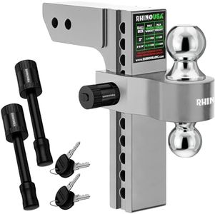 Rhino USA Adjustable Trailer Hitch (Fits 2.5-Inch Receiver)-Heavy Duty Aluminum Tow Hitches with 6-Inch Drop/Rise for Truck (12,500 LBS GTW)- Weatherproof Double Anti-Theft Locking Hitch Pins (Silver)