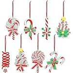 Belle Vous 8 Pack of Christmas Lollipop Ornaments - Hanging Red, White & Green Swirl Fake Candy Pendants with Rope - Polymer Clay Sweet Decorations for Xmas Tree, Holiday Party or Wreath Decor