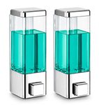 BATH GURU Wall Mounted Soap Dispenser Pack of 2, 350ml Manual Liquid Soap Dispenser for Bathroom & Kitchen, ABS Plastic Refillable Shampoo Conditioner Hand Wash Sanitizer Dispenser | Clear Chrome