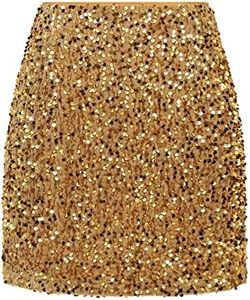 Kinghua Women's Sequin Skirt High Waisted Glitter Sparkly Bodycon Mini Skirt, Gold, XX-Large