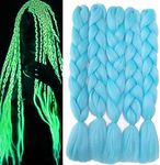 Light Blue Braiding Hair Jumbo Box Braids Hair Extensions Glowing Braiding Hair Luminous Jumbo Braids Hair Glow in the Dark Braiding Hair (Light Blue)