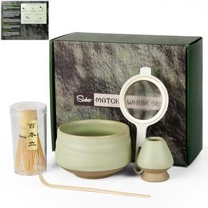 Sisher Matcha Set Japanese Tea Set (5pcs) Includes Matcha Bowl, Matcha Whisk and Holder, Bamboo Scoop, Scoop Rest and Sifter Matcha kit for Matcha Lovers (Green)