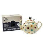 London Pottery 78416 Farmhouse Polka Dot Teapot with Infuser, Ceramic, Ivory/Multicolour Polka Dots, 6 Cups (1.5 Litre)