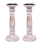 Hosley's Set of 2 Wood Pillar Distress Finish Candleholder 12 Inch High. Ideal Gift for Wedding, Party, Home, Spa, Reiki, Aromatherapy, Votive Candle Gardens O3 (12" H2 Count)