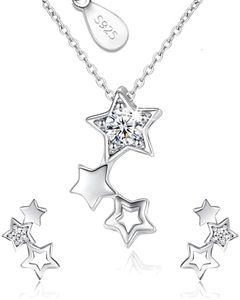 CRYSTALINA Set di Gioielli in Argento per Donna, Set di Collana, Collana e Orecchini Stelle in Argento con Zirconi, Parure di gioielli in Argento 925 da Donna, Regali Originali per le Donne