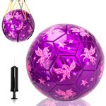 INPODAK Girl Football Gift for Kids Age 3 4 5 6 Years Old, Size 3 Football, Girls Ball, Kids Foot Ball, Toddler Pink Unicorns Football, Garden Yard Lawn Purple