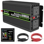 NOVOPAL Power Inverter Pure Sine Wave-1500 Watt 12V DC to 230V/240V AC Converter-2AC Outlets Car Inverter with One USB Port-5 Meter Remote Control And Two Cooling Fans-Peak Power 3000 Watt