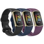 3 Pack Sport Bands Compatible with Fitbit Charge 5 Bands & Fitbit Charge 6 Bands, Classic Soft Strap Wristbands for Fitbit Charge 5/6 Fitness Tracker (Large, Black/Navy Blue/Purple)