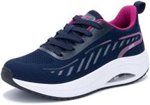 MAFEKE Women Walking Shoes Arch Support Shoes Lightweight Running Gym Air Sneakers for Plantar Fasciitis NavyRose Size 8.5