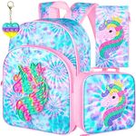 3PCS Unicorn Backpack for Girls, 16" Kids Bookbag and Lunch Box for Elementary School Toddler Kindergarten Preschool