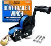 Boat Trailer Winch with Boat Winch Strap with Hook Manual Hand Winch Strap Heavy Duty Trailer Winches Hand Crank for Pulling Boat Parts for Trailers Car or Truck Towing One Speed Ratchet Gear 3200 lb