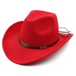 Kids Boys Girls Western Cowboy Hat Wide Brim Children Cowgirl Cap w/Handworked Band Decorations for Halloween Party (Red), Red