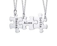 Personalised Best Friend Necklace - Customised Stainless Steel Puzzle Name BFF Necklace for 3, Silver Jigsaw Matching Necklaces for Women Girls, Friendship Necklace Gifts for Birthday Christmas