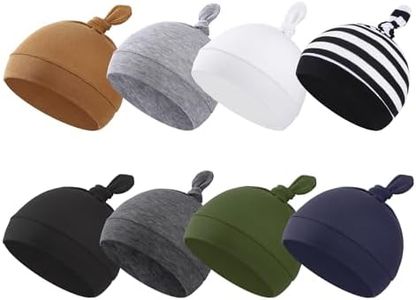 BEoffer 8 Pack Baby Newborn Hats Set Top-Knot Beanie Soft Stretchable Hats Adjustable Caps for Infant Girls Boys 0-6 Months, 8 Color-a