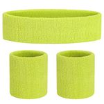 ONUPGO Kids Sweatbands Toddler Headband Wristband Set - Athletic Cotton Baby Sweat Band for Kids Youth Baby (1 Headband + 2 Wristbands) (Fluorescent Green)