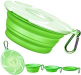 Collapsible Dog Bowl - Travel Dog Bowls with Lids & Carabiners, Portable Pet Bowls Silicone Feeding Watering Bowls Dish for Dogs Cats, 450ml/15oz Collapsable Doggy Bowl for Hiking Camping (Green)