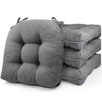 widesmile Chair Cushions for Dinning Chairs, Set of 4 Memory Foam Kitchen Chair Cushion with Ties and Non Slip Backing, Tufted Chair Cushions for Dining Room, 40cm x 40cm x 10cm Grey