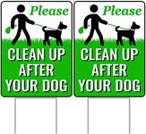 Signs Authority 2 X Clean Up After Your Dog Signs 12"x9" with Metal H-Stake | No Poop Signs for Lawn No Pooping Dog Signs For Yard | Pick Up After Your Dog Sign with Stake | Clean After Your Dog Sign