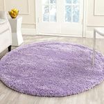 Pakiza Carpet Round Shaggy Carpet Plain Fur Rugs Under Chair 4x4 Feet Round Microfiber 2 Inch Pile Height Modern Interior Mats Light Purple Color