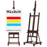 MEEDEN Extra Large Studio H-Frame Easel 75" to 146", Holds Canvas up to 93", Adjustable Solid Beech Wood Artist Easel with Storage Tray, Heavy Duty Art Easel with Wheels for Artists Adults, Walnut