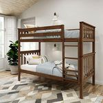 Plank+Beam Wooden Bunk Bed, Classic Twin Over Twin Platform Bed Frame with Ladder and Wood Slats for Adult, Space Saving Bed, Easy to Assemble, No Box Spring Needed, Walnut