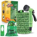 Flexi Hose Expandable Garden Hose - 75FT Heavy Duty Water Hose, Retractable Hose with 3/4-Inch - Expandable Design & Spray Nozzle Included - Green, 23 Metres
