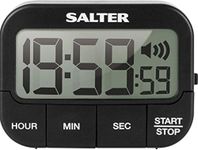 Salter 355 BKXCDU Digital Kitchen Timer - LCD Display, Loud Clock Timer, Magnetic Cooking Stopwatch, Self Standing, Count Up Or Down,19 Hours 59 Minutes and 59 Seconds, Memory Function, Large Buttons