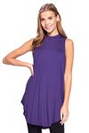 12 AMI Basic Solid Long Flowy Tank T-Shirt Tunic - Made in USA - Purple -